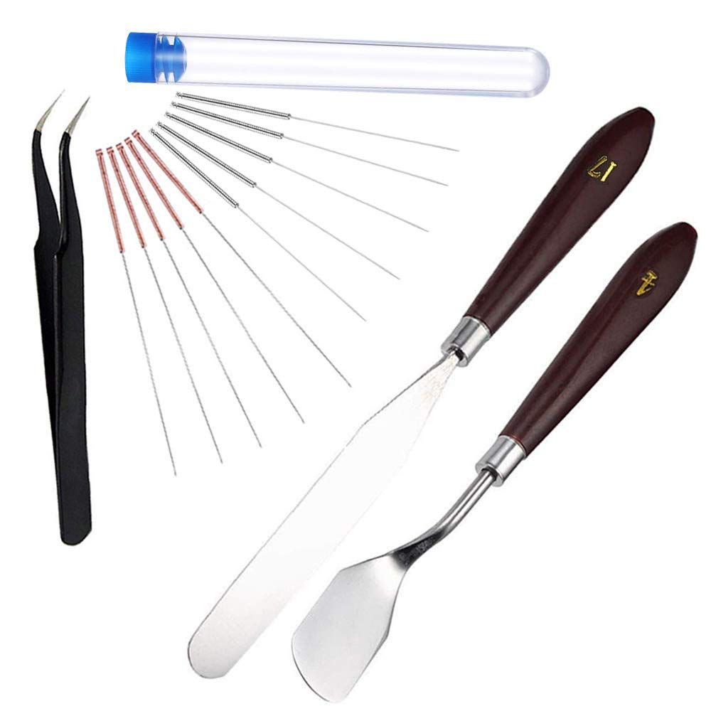 14 Pcs 3D Printer Nozzle Cleaning & Removal Tools Kit Stainless Steel with Palette Knife and Needles Tweezer for 3D Printers Extruder Nozzles