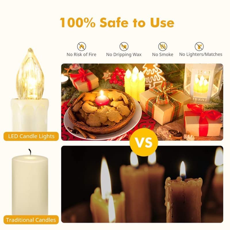 Image of 10 Pcs Window Candles with Remotes and Timer, Flickering LED Candles for Christmas Tree, Chandeliers, Party, Easter Decor, Warm White