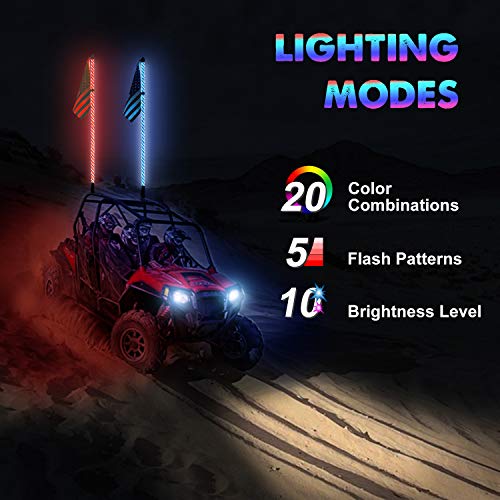 LED Whip Lights, AAIWA 2PCS 4FT Wireless Remote LED Antenna Light for UTV Polaris RZR 4 Wheeler Off Road ATV Jeep Truck Dunes