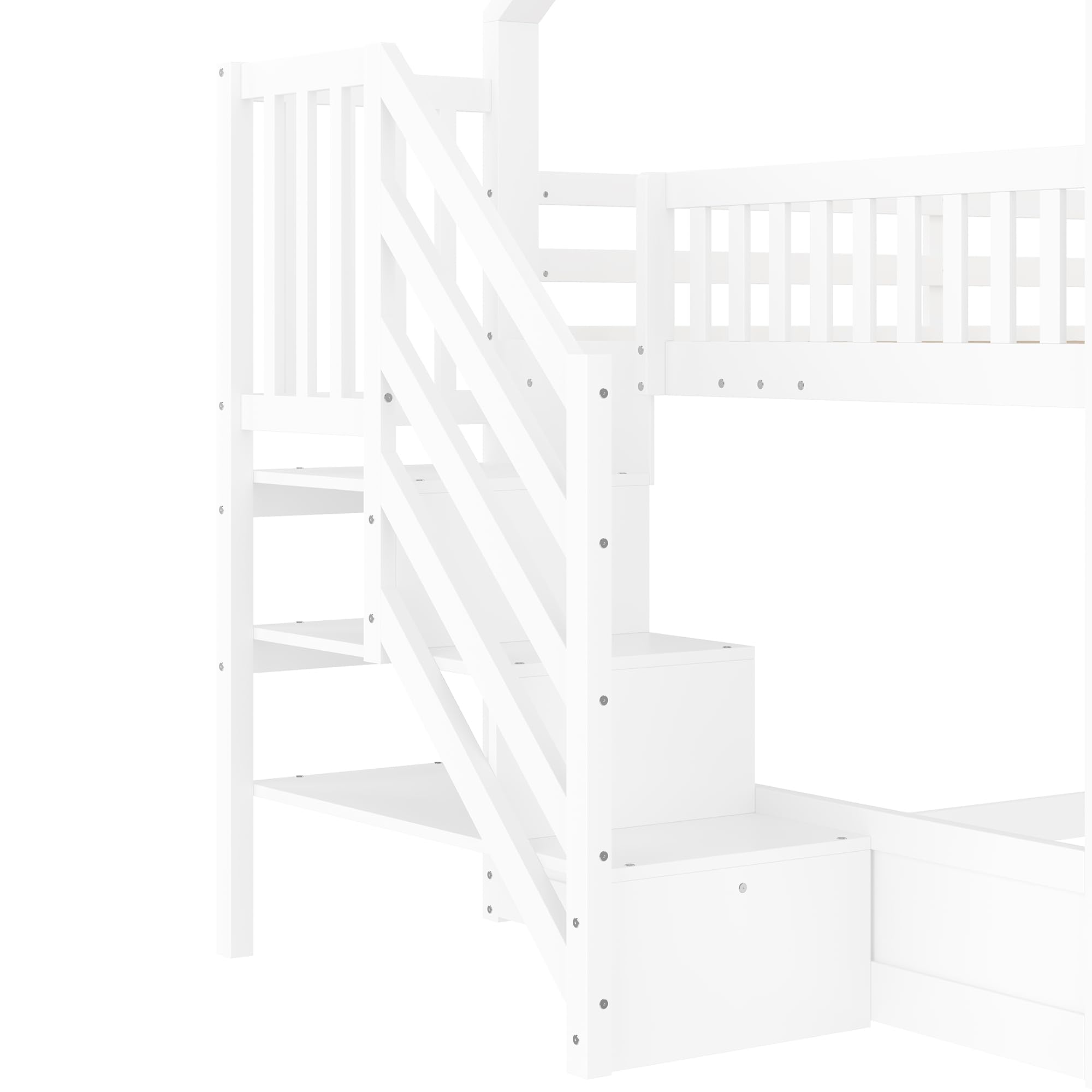 Azkoeesy Letto a Castello con Scivolo e Scaletta 140x200 cm, Design a Forma di Casetta, con Mensole, Sponda e Doghe, Legno di Pino Bianco, Ideale per Bambini e Ragazzi