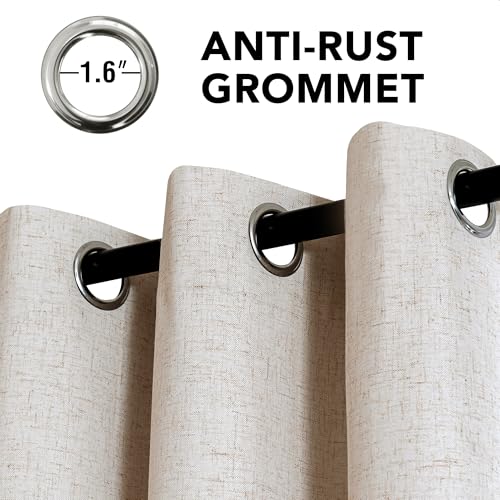 Image of H.VERSAILTEX Linen Curtains 100% Blackout Curtains for Bedroom 102 inch Long Full Light Blocking Nature Linen Blended Window Curtains for Living Room Nickel Grommet (2 Panels, Heathered Natural)