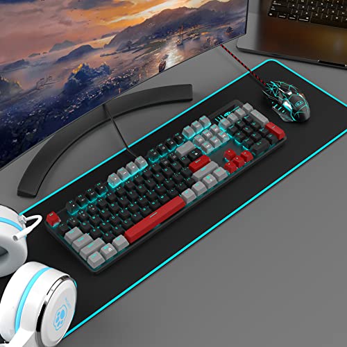 Mechanical-Gaming-Keyboard-104-Keys-Blue-Backlit-Keyboard-with-Red-Switches-Double-Shot-Keycaps-MageGee-USB-Wired-Mechanical-Computer-Keyboard-for-Laptop-Desktop-PC-GamersGray-Black