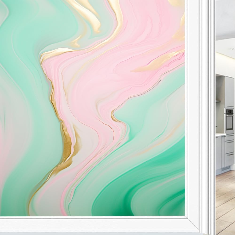 Modern Marble Frosted Window Film, Simple Texture Pattern Self-Adhesive Stained Glass Privacy Film, Sun Blocking Decorative Cover for Bathroom & Glass Door, 35.4Wx55.1L inch