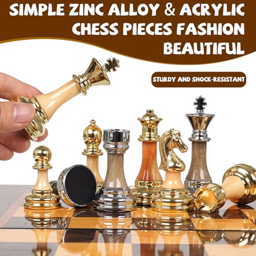 Set de Ajedrez Grande de Metal y Acrílico con Tablero Plegable de Madera 17" miniatura 2