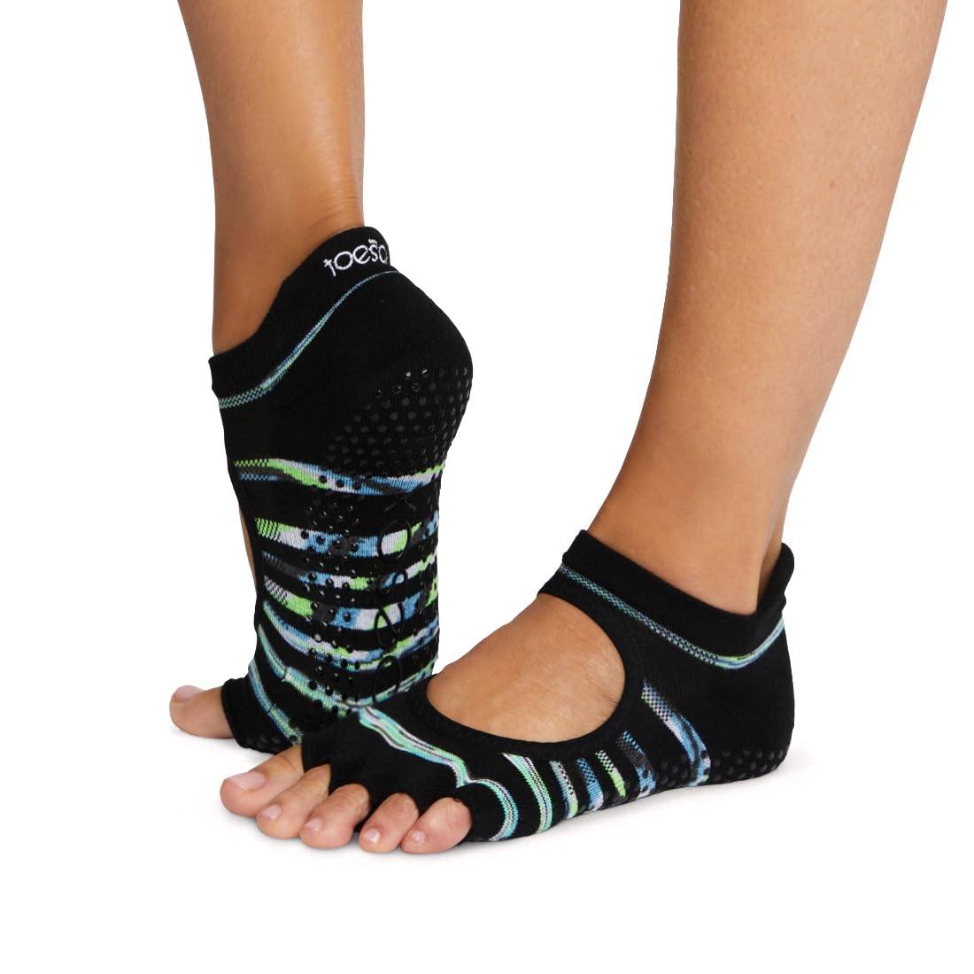 Toesox Women's Pulse Bellarina Tec Half Toe Grip Yoga Socks, Medium