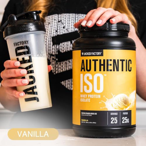 Image of Jacked Factory Authentic ISO Whey Protein Isolate Powder - Low Carb, Non-GMO Muscle Building Protein w /No Fillers, Post Workout Recovery - 25 Servings, Vanilla