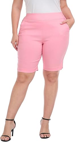 HDE Women's Plus Size Bermuda Shorts Mid Rise 10" Inseam Shorts with Pockets