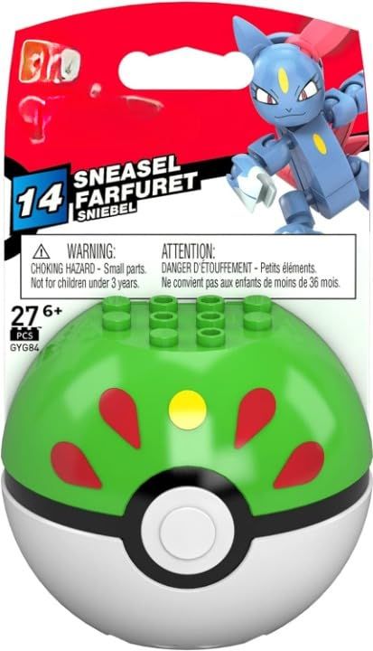 Pokémon Sneasel Poke Ball Building Set - 27pcs, Ages 6-12, Poseable Figure, Display Ball