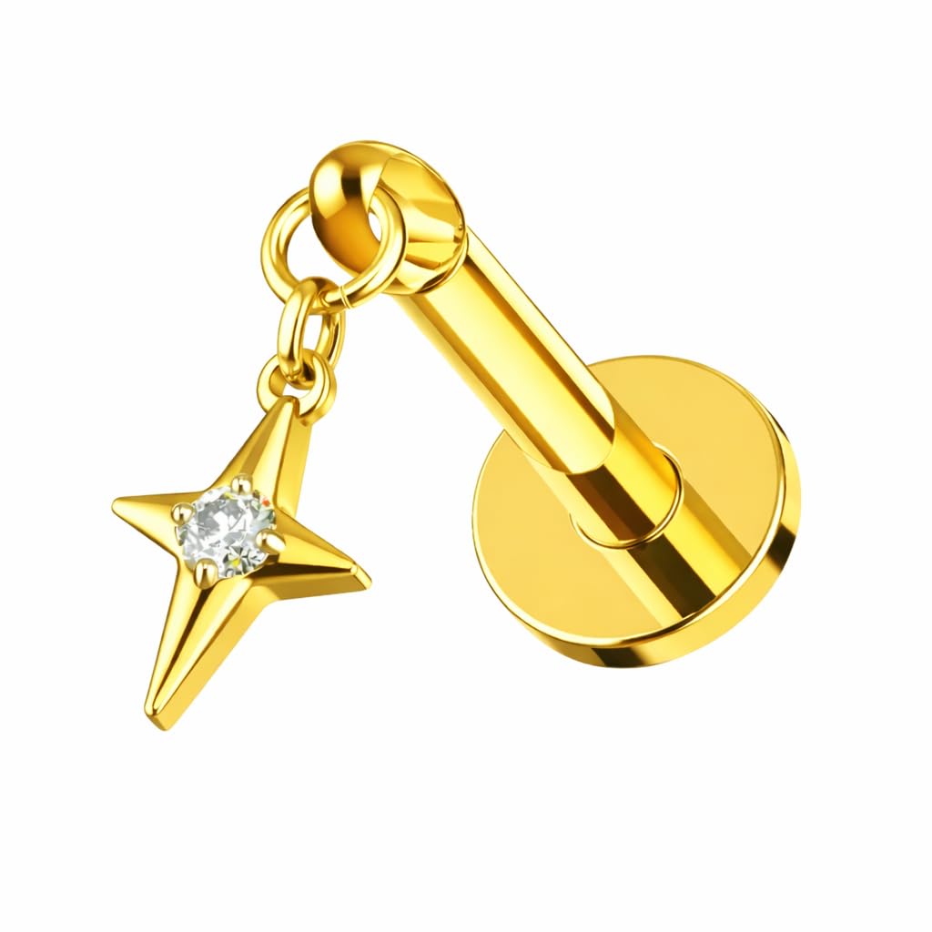G23 Titanium Dangling Cross Gold PVD Threadless Pin Tragus Top with Flat Back Labret, 16G 1.2mm, 6mm/8mm, 4mm Base, Push Fit Cartilage Helix Tragus Conch Piercing Jewellery, Single Piece-image-40