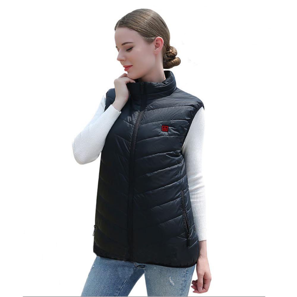Monave Gilet Chauffant Femme,Veste Chauffante avec 9 Coussinets Chauffants en Fibre de Carbone,3 Niveaux de Température,Gilet Chauffant pour Moto Pêche Ski Activités de Plein Air Noir