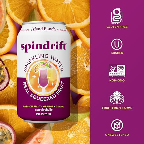 Image of Spindrift Sparkling Water, Island Punch Flavored, Made with Real Squeezed Fruit, 12 Fl Oz Cans, Pack of 8 (Only 21 Calories per Can)