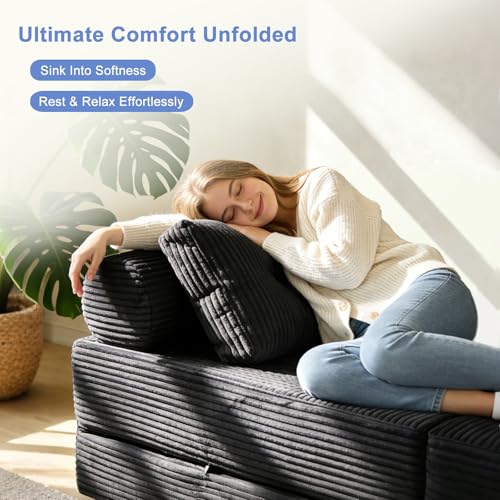 Image of ANONER Sectional Cloud Couches, Folding Sofa Bed with Pillow, Futon Floor Couch, Versatile Convertible Sleeper Chair, Boneless Chaise Lounge, Fold Out Chair Bed for Living Room, Dark Grey