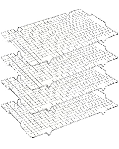 HULISEN 304 Stainless Steel Cooling Rack with Handles, 4-Pack, 16 x 10 Inch