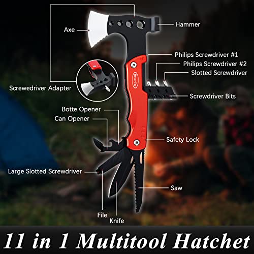 RoverTac Camping Multitool Gifts for Men Dad Husband Boyfriend 11-in-1 Multi-Tool Axe Knife Hammer Saw File Can & Bottle Opener 4 Screwdrivers Perfect for Camping Survival Hiking Fishing - Thumbnail 2