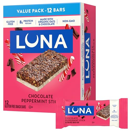 LUNA Bar - Chocolate Peppermint Stick Flavor - Gluten Free Snack Bars - Non-GMO - Protein Bars - Made with Organic Oats - Value Pack (12 Pack)