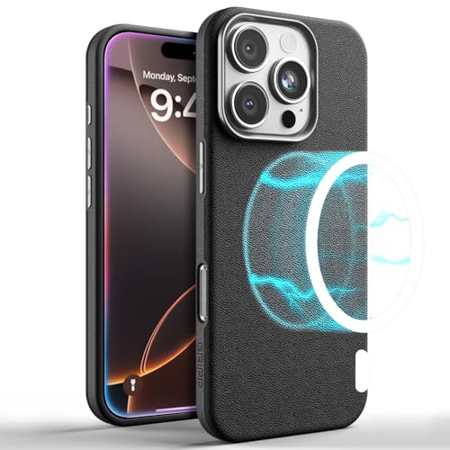 Image of GRIPP Heritage Xtreme Case Compatible with Mag-Safe for iPhone 16 Pro Max | 8ft Drop-Tested with D30 Tech, Premium Leatherette & Silicon, Metal Buttons, Luxuriantly Smooth Texture Back Cover - Black
