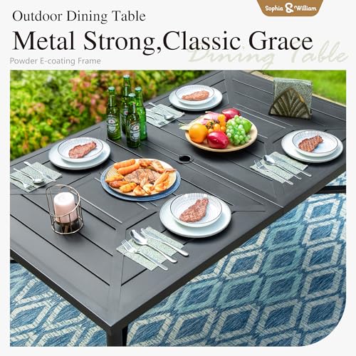 Image of Sophia & William Outdoor Dining Set 7 Pieces, 6 x Aluminum Patio Dining Chairs and Large 64 inch Metal Dining Table, Space-Saving and Lightweight for Patio Lawn Garden (Beige)