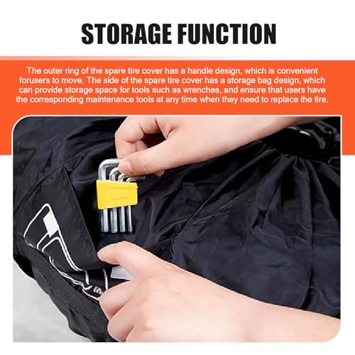 Image of Spare Tire Cover, Tire Sun-Proof and Anti-Aging Protection Cover for 13 inch-18 inch Wheel, 26 inch Fully Wrapped Portable Storage Bag with Tool Bag and Handles, for Most Cars Trucks (Black)
