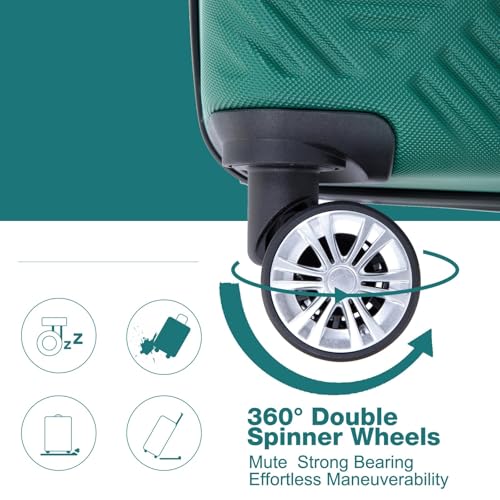 4-Piece Dark Green ABS Lightweight Luggage Set with 14-Inch Makeup Case & 360° Wheels for Effortless Travel2