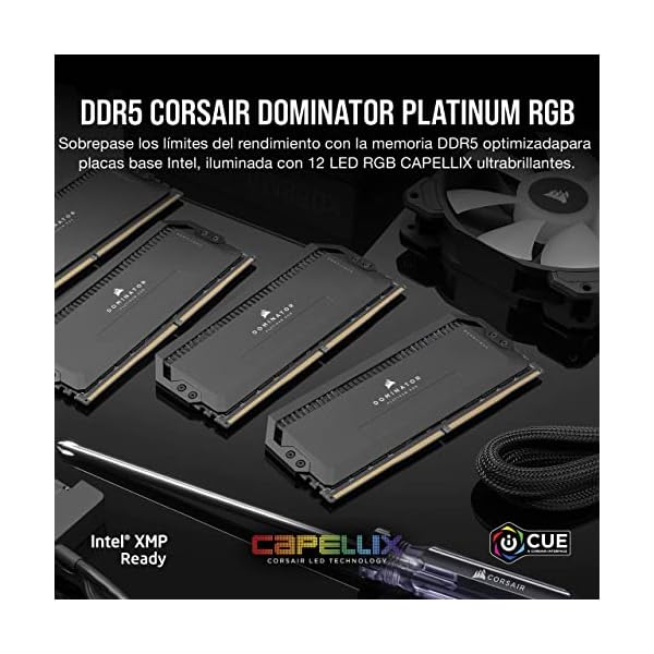 Corsair DOMINATOR PLATINUM RGB DDR5 32 GB (2 x 16 GB) 5200MHz C40 Memoria per Desktop (Regulación de voltaje integrada, Refrigeración DHX patentada, 12 LEDs CAPELLIX RGB, Optimizadas para Intel) Negro - Image 3