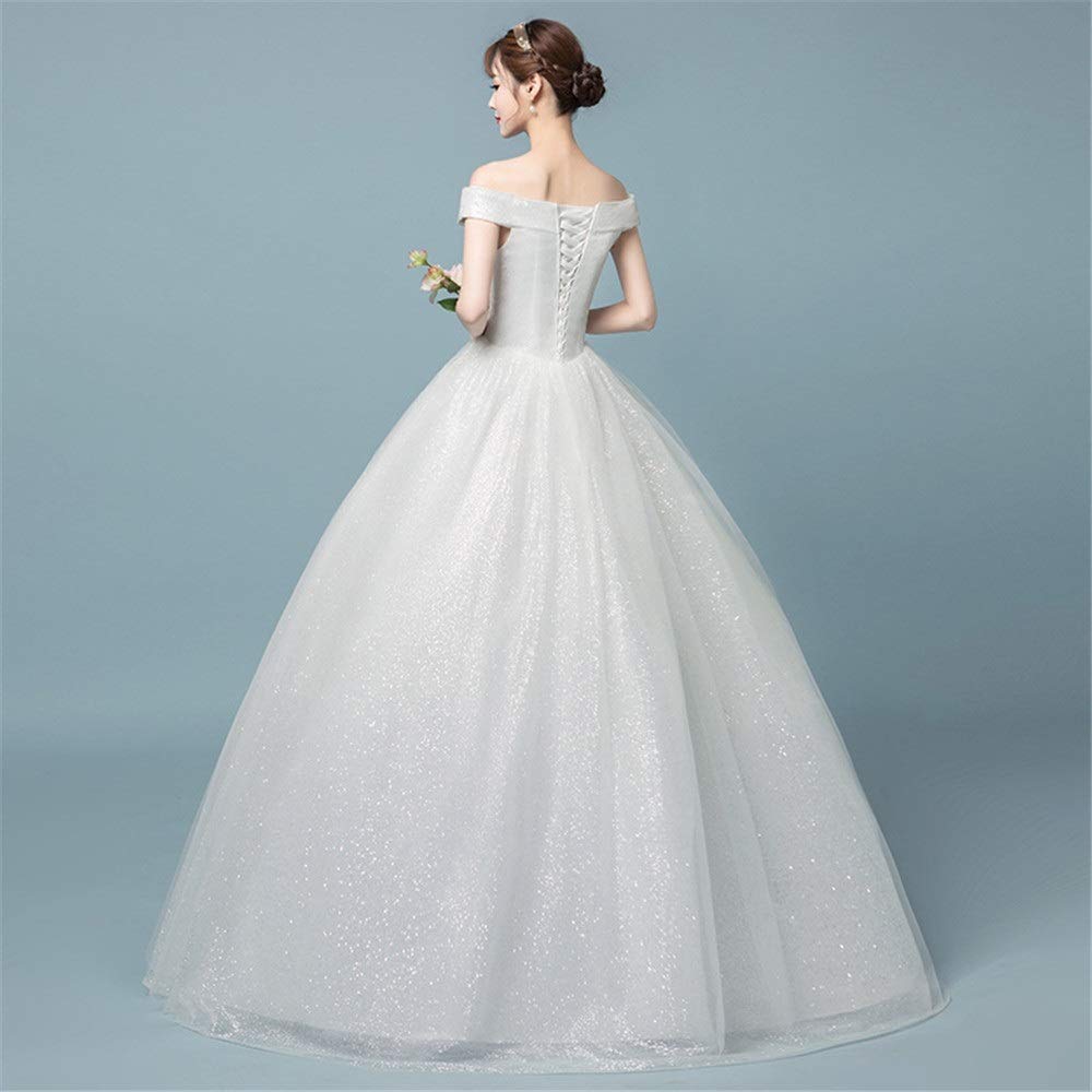 Vestidos de Baile con Hombros Desnudos Y Cuello V Brillante para Mujeres Vestidos de un Quinto de Ellos Retro Vestidos de Trapeador, LNNLSS, Marfil, m