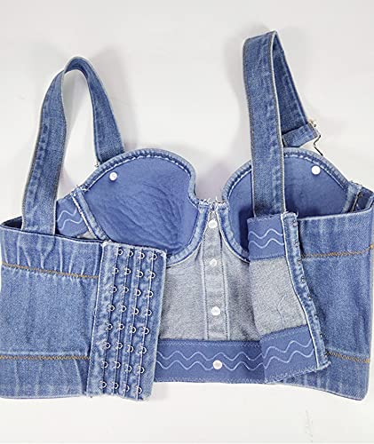 Women's Denim Bustier Crop Top Jean Corset Top Bra with Buttons4