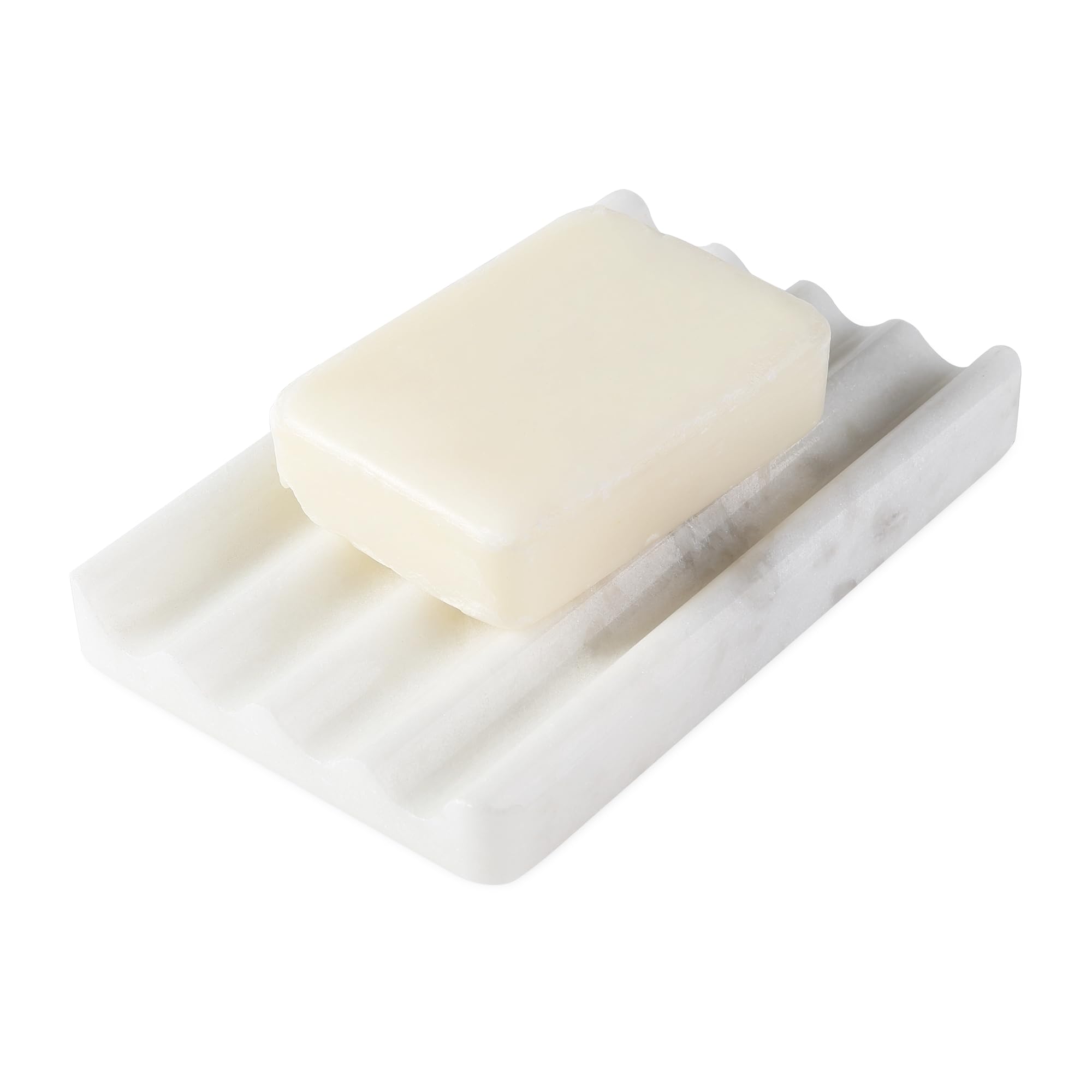 Natürlicher Marmor Seifenschale mit Ablauf, Seifenhalter Dusche, Seifenablage Waschbecken, Seifenschalen Badewanne, Soap Dish für Badezimmer, Küche & Zähler, Kreativem Wellenmuster, Cremefarben