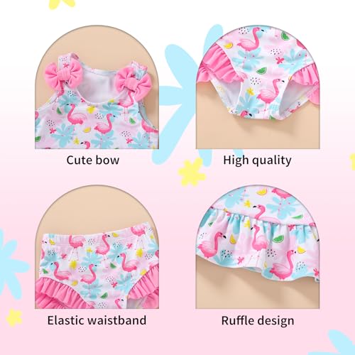Happy Town Toddler Swimsuit Baby Girl Bathing Suit Sleeveless Bow Floral Bikini Top Ruffle Shorts with Hat Beach Swim Wear4