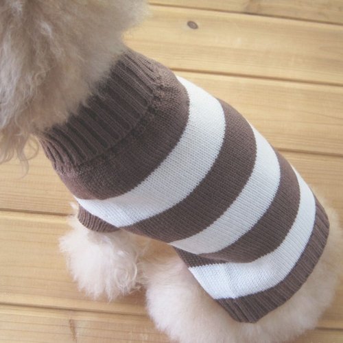 Turtleneck Stripes Pet Clothes Dog Wool Classic Sweaters (Brown&White Stripe, M)