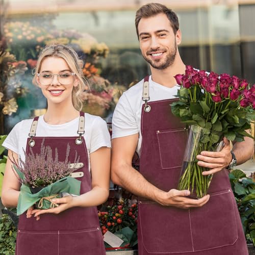 Hongsome Cotton Canvas Cross Back Apron For Gardening Garden Chef Bartender Work Women Men 3 Pockets Waterproof Adjustable M-Xxl Purple thumb #1