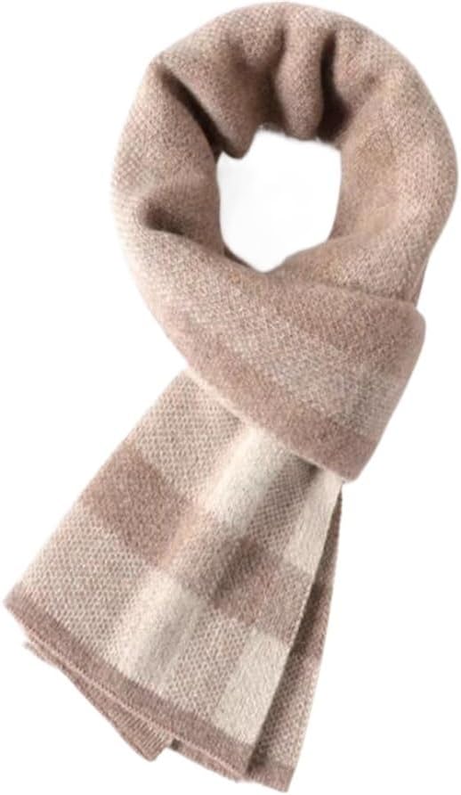 JSEIAJB Cashmere Scarf For Men's Versatile Autumn And Winter Knit Plaid Thickened Warm Wool