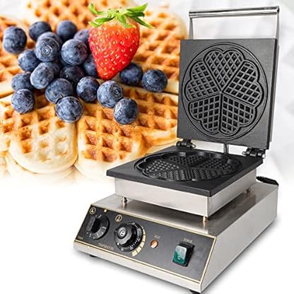 Waffeleisen für klassische Herzwaffeln, 220V Waffelautomat mit Antihaftbeschichtung für Waffeln in Herzform Waffel Backautomat Waffeln Edelstahl mit 5 x Herz, 1750 Watt – Bild 4