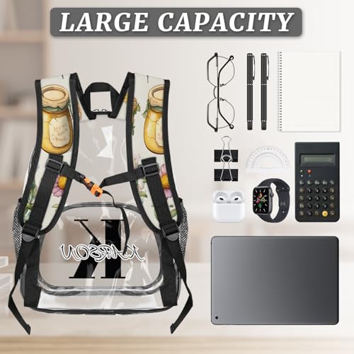 Personalized Honeycomb Large Clear Backpack Stadium Approved Heavy Duty PVC Plastic Custom Bee Transparent Backpacks See Through Bag with Name3