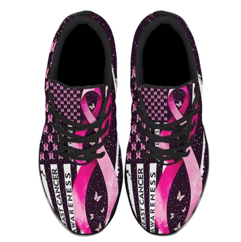 Sonzj-II Breast Cancer Awareness Sneakers Women Mesh Breathable Tennis Walking Running Shoes