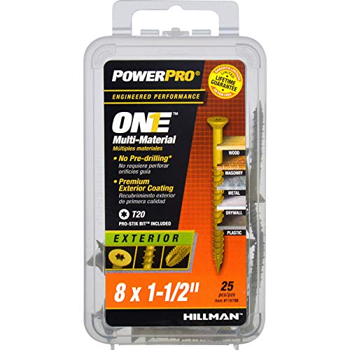 Hillman Power Pro Premium One Çok Malzemeli Düz Başlı Vidalar, Epoksi Kaplı Çelik, Ahşap, Metal, Beton, Alçıpan ve Plastik, Bronz, # 25 Vida Kutusu