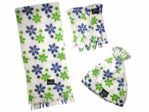 MaxxGoods WINTER Fleece Set 4- teilig für Kinder - bestehend aus 1 Schal, 1 Mütze und 1 Paar Handschuhe weiß Cover