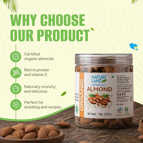 Image of Natureland Organics Almonds 250 Gm, Healthy Organic Dry Fruits