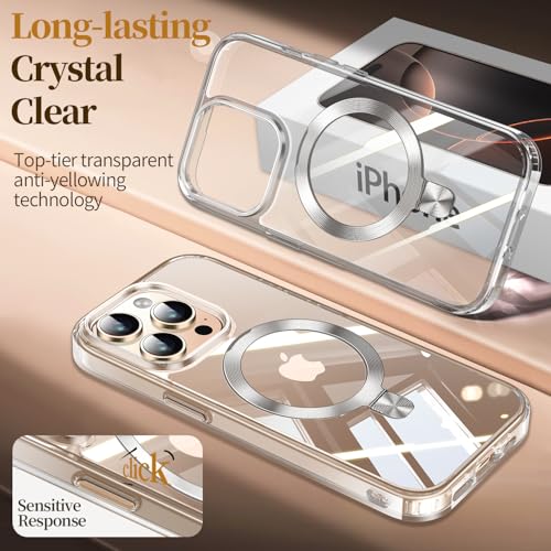 Image of ESTPEAK CD Mag-Stand Case for iPhone 13 Pro Case with Invisible Magnetic Ring, [Compatible with MagSafe] [Never Yellowing] Top Clear Phone Case Cover for iPhone 13 Pro 6.1 inch Men Women, Clear