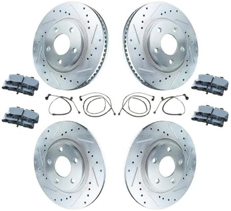 Front & Rear Cross Drilled / Slotted Rotor Package + Premium Ceramic Pads + Sensors 2001 - 2003 BMW 530i E39 Models