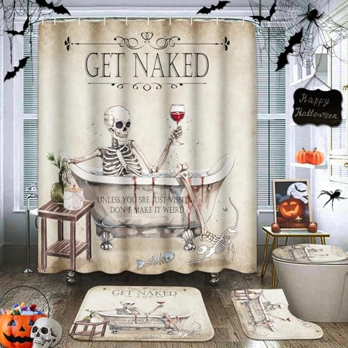Tayney Halloween Bathroom Sets with Shower Curtain and Rugs, Get Naked by Tayney - Used condition - US$13.73