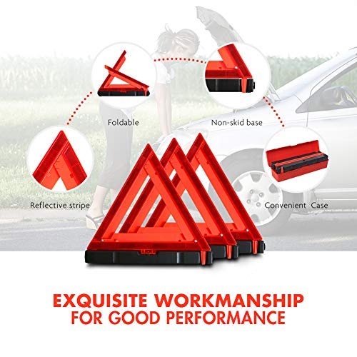 Segnale Emergenza Stradale Triangolo Di Segnalazione Pieghevole Per Auto - Riflettente, 43x43x43 Cm | Conforme ECE | Per Emergenze Stradali | Con Custodia Sicurezza Auto
