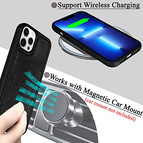 Mefon Genuine Leather Wallet Case For Iphone 12 Pro Max, Magnetic Detachable, Wireless Charging Compatible, Luxury Real Leather Folio Flip Phone Cases With Tempered Glass For Iphone 12 Pro Max (Black) #TOP3