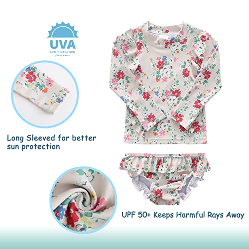 Image of Baby Girls Rash Guard Set for Girls Long Sleeve Swimsuits with Bikini Bottom UPF 50+ Sun Protection Bathing Suits