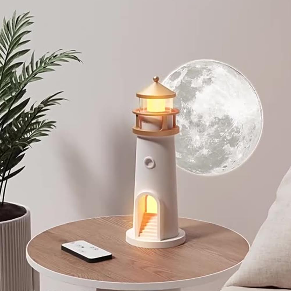 Lighthouse Moon Projection Light, Decorative Desktop Lamp for Living Room