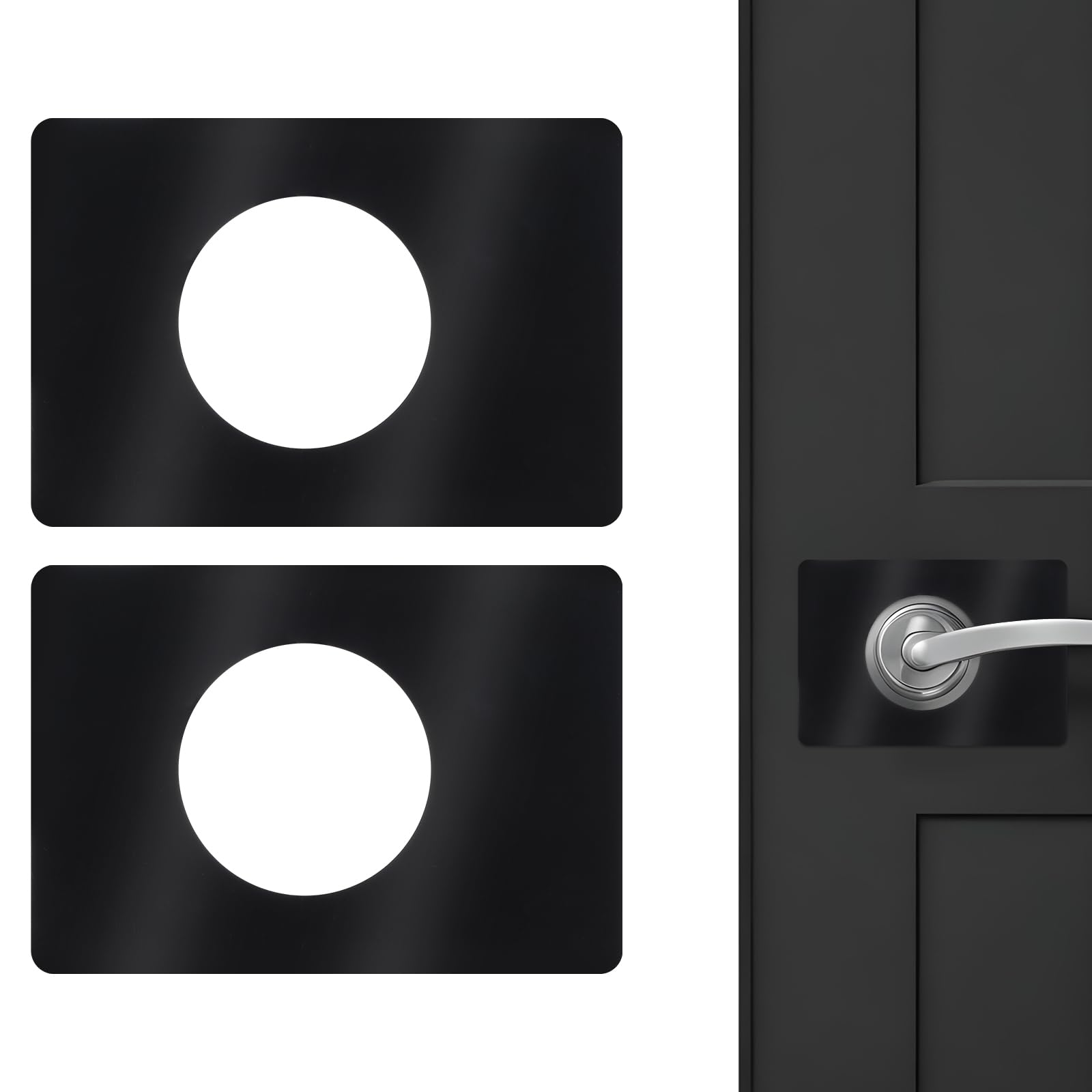Ptwola 2 PCS Door Lock Hole Plate Fixing Cover Stainless Steel Door Reinforcement Plate Repair Installation Kit Black Deadbolt Door Plates Lever Backing Filler Reinforcer for Interior Exterior Doors