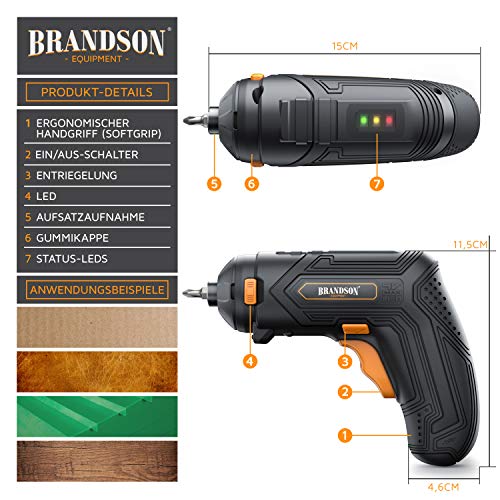 Brandson Akkuschrauber mit Drehmomentaufsatz Schneidaufsatz Winkelaufsatz Exzenteraufsatz 1,5 Ah Lithium Ionen Akku und umfangreichem Zubehör Bitset 2 Drehrichtungen LED Transportkoffer – Bild 4