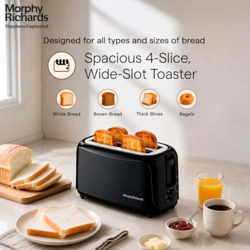 Image of Morphy Richards AT 402 1450 Watts Pop-Up Toaster | 4-Slice Automatic Pop Up Toaster With Removable Crumb Tray | 7-Levels Browning Control | Bread Centring With Wide Bread Slots | 2-Yr Warranty【Black】