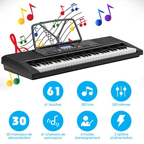 GOPLUS 61 Touches Piano Numérique Portable avec 300 Rythmes, 300 Sons,3 Modes d’Enseignement, Pupitre et Microphone… - Les Beatles, Paul McCartney, John Lennon, RIngo Starr, George Harrison GOPLUS 61 Touches Piano Numérique Portable avec 300 Rythmes, 300 Sons,3 Modes d'Enseignement, Pupitre et Microphone… – Image 3