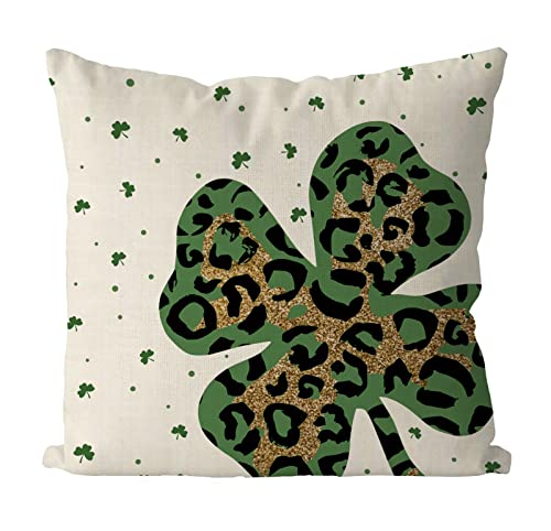 Fundas de almohada para el día de San Patricio, 40 x 40 cm, diseño de trébol de leopardo, color verde, decoración de sofá, funda de almohada para el día de San Patricio Cover
