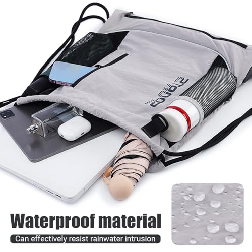 MiOYOOW Sports Drawstring Backpack, Waterproof Basketball Bag Large Gym Mesh Pockets for Outside Swimming Travel Beach4